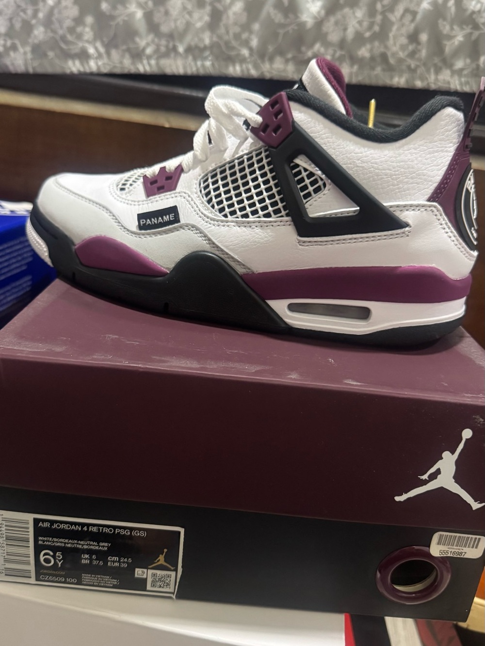 Jordan Kids White and Burgundy Accent Retro Sneaker